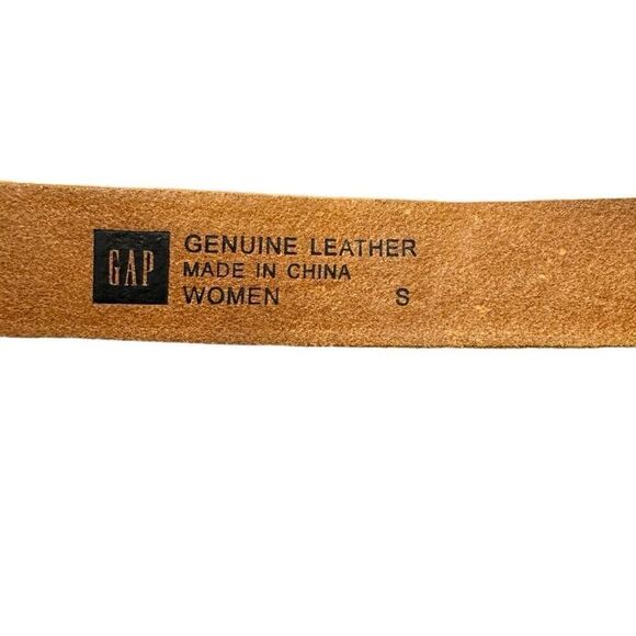 Gap Leather Embossed Belt Tan Cream Gold Design Vintage Solid Brass Buckle Small - Picture 4 of 5